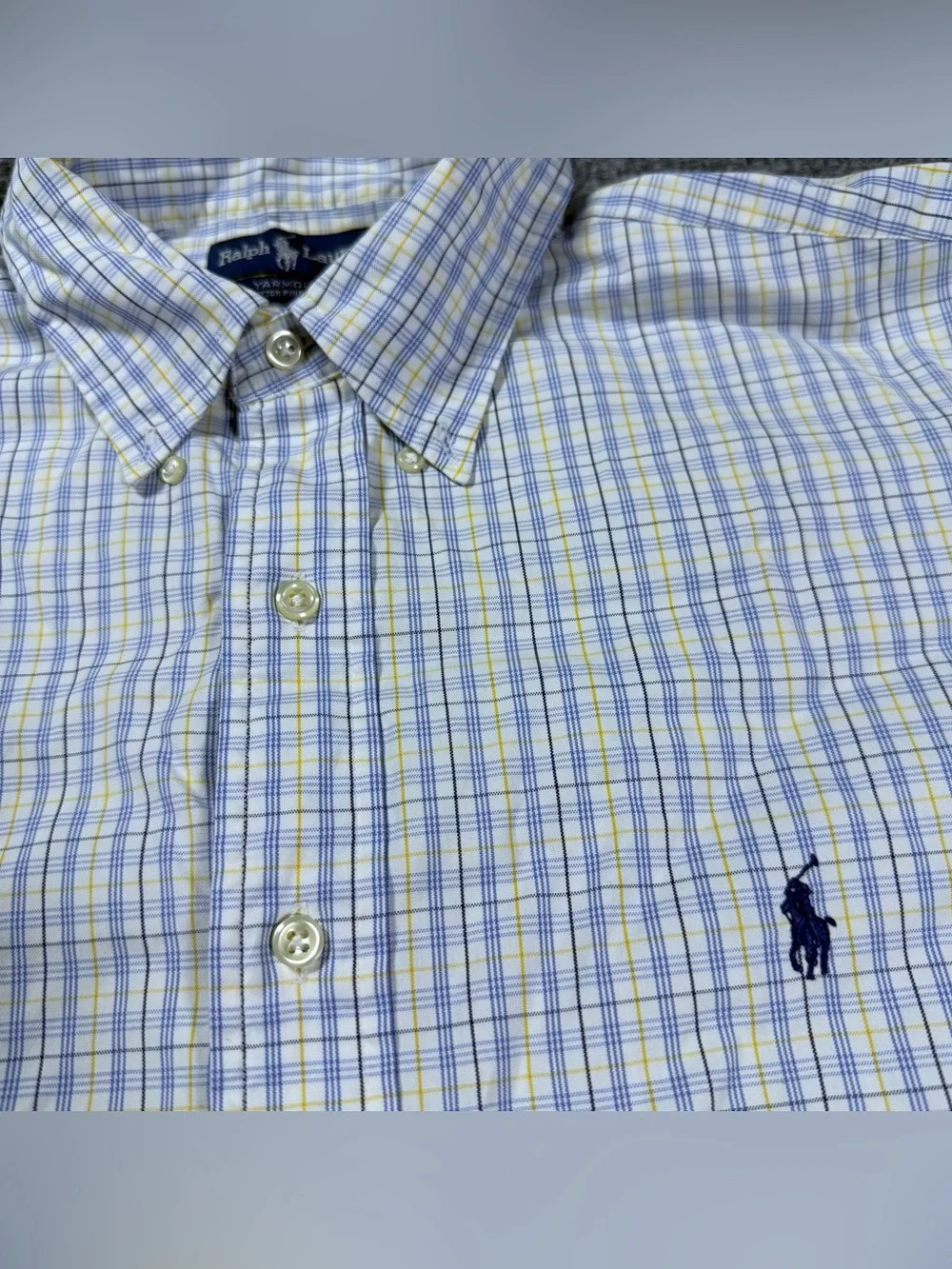 Ralph Lauren Shirt Yarmouth Mens 17.5 34/35 Cotton Pinpoint Oxford Tattersall
